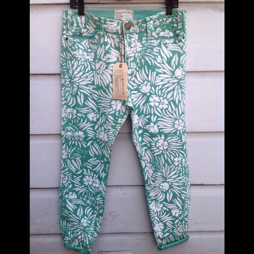 DVF Current Elliott green painted floral jean $258